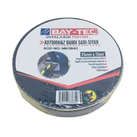 Bay-Tec MK0842 Kaydırmaz Zemin Bandı Sarı-Siyah 25Mmx15Mt 