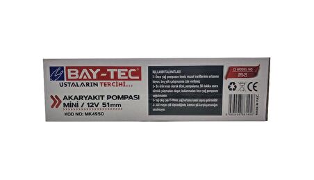 BAY-TEC AKARYAKIT DALGIÇ POMPASI MİNİ / 12V 51 mm