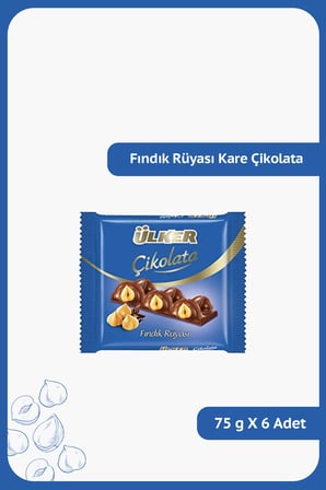 FINDIK RÜYASI Kare Çikolata - 75 gram - 6 Adet