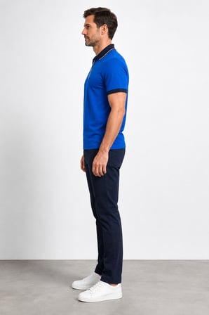 Sabri Özel Fermuarlı Polo Yaka Erkek T-Shırt SM25SW23001-Mavi