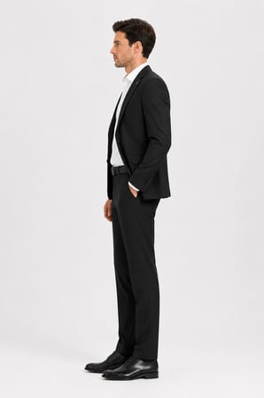 Erkek 6 Drop Slim Fit Takım Elbise Klasik Paça Şık Ceket Pantolon Takım S25S10MS003  - Siyah