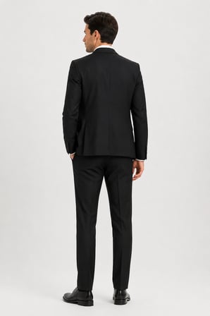 Erkek 6 Drop Slim Fit Takım Elbise Klasik Paça Şık Ceket Pantolon Takım S25S10MS003  - Siyah