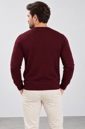 Erkek Kabartma Dokulu Bisiklet Yaka Triko Kazak S25 W22CT057-Bordo