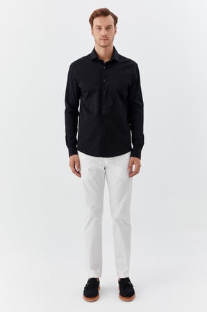 Siyah %100 Pamuk Slim Fit Klasik Yaka Uzun Kollu Gömlek