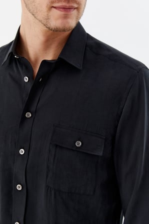 Siyah %100 Pamuk Klasik Yaka Cepli Slim Fit Gömlek