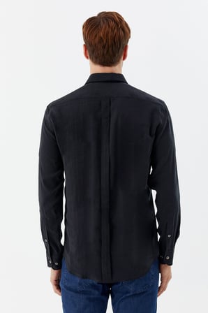 Siyah %100 Pamuk Klasik Yaka Cepli Slim Fit Gömlek