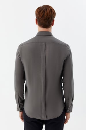 Haki %100 Pamuk Klasik Yaka Cepli Slim Fit Gömlek