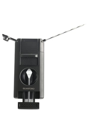 Quantoro Çift Torch Pürmüz V-Cut/Delicili/İğneli Gunmetal Metal Puro Çakmağı