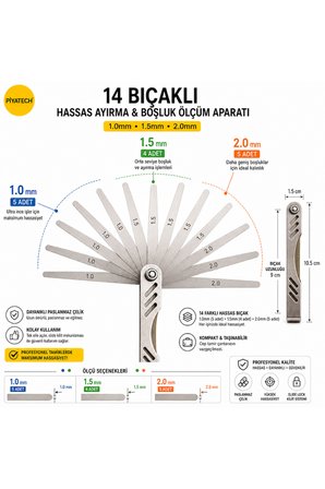 Cep Telefonu Hassas Ekran Ayırma Ve Boşluk Ölçme Aparatı - Paslanmaz Çelik 14 Bıçaklı (1.0 - 1.5 - 2.0 Mm) - Tamir Takımı