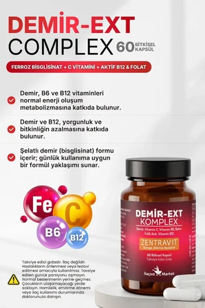Demi̇R-Ext Komplex (Ferroz Bisglisinat) 60 Bitkisel Kapsül