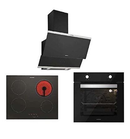 Silverline Siyah Cam Ankastre Set 3420 Classy - vc8210b01 - BO65E1B01 