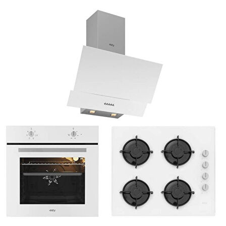 Esty (AEF6601W03 - ACO5601W02 - 3480W01) Beyaz Cam Ankastre Set