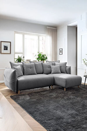 Eymense Puffy Sandıklı Köşe Koltuk Gri Sağ Köşe