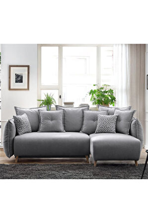 Eymense Puffy Sandıklı Köşe Koltuk Gri Sağ Köşe