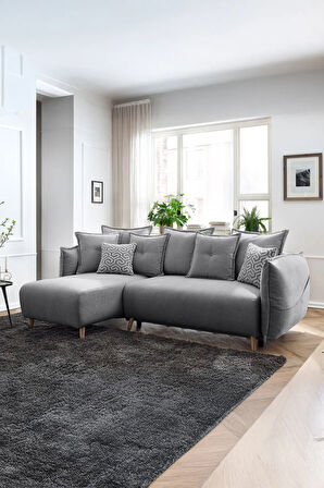Eymense Puffy Sandıklı Köşe Koltuk Gri Sol Köşe