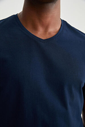 Slim Fit Dar Kesim V Yaka Basic Düz Kısa Kollu Tişört