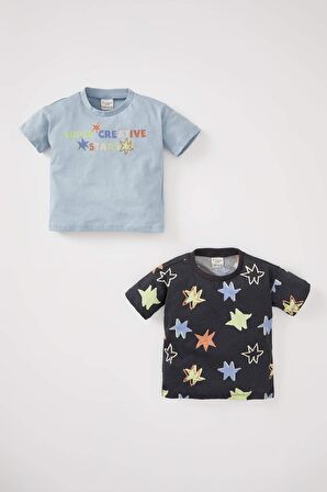 Erkek Bebek Baskılı 2'li Kısa Kollu Tişört Y2442A222HSAR31