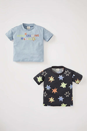 Erkek Bebek Baskılı 2'li Kısa Kollu Tişört Y2442A222HSAR31