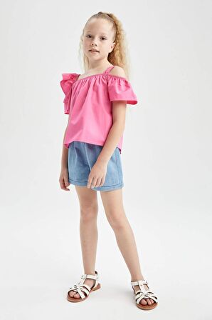 Kız Çocuk Regular Fit Poplin Kisa Kollu Bluz