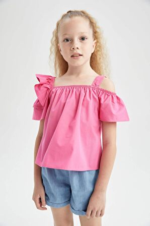 Kız Çocuk Regular Fit Poplin Kisa Kollu Bluz