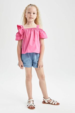 Kız Çocuk Regular Fit Poplin Kisa Kollu Bluz