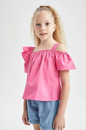 Kız Çocuk Regular Fit Poplin Kisa Kollu Bluz