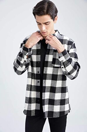 DeFacto Regular Fit Kareli Uzun Kollu Gömlek S1238AZ22AUBK27
