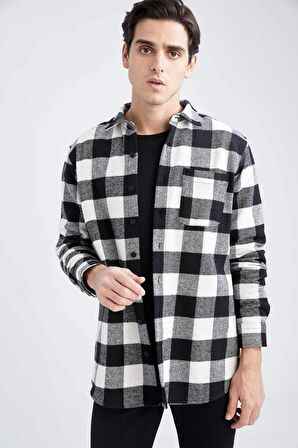 DeFacto Regular Fit Kareli Uzun Kollu Gömlek S1238AZ22AUBK27