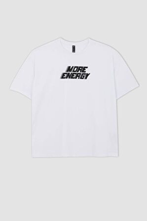Fit Büyük Beden Oversize Fit Bisiklet Yaka Slogan Baskili Kisa Kollu %100 Pamuk Tisört