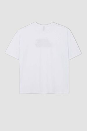 Fit Büyük Beden Oversize Fit Bisiklet Yaka Slogan Baskili Kisa Kollu %100 Pamuk Tisört