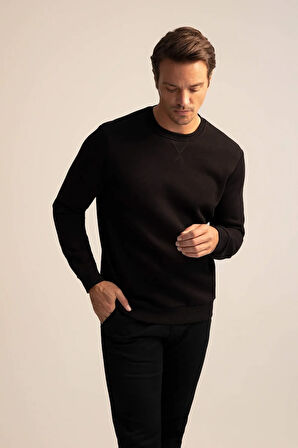 Regular Fit Bisiklet Yaka Basic Pamuklu Sweatshirt