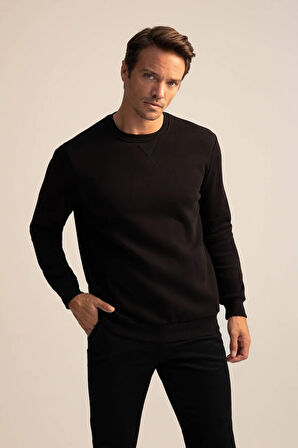 Regular Fit Bisiklet Yaka Basic Pamuklu Sweatshirt