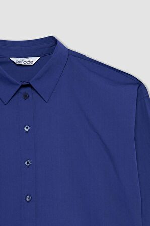 DeFacto Oversize Fit Gömlek Yaka Poplin Uzun Kollu %100 Pamuk Tunik T5494AZ22AUBE413