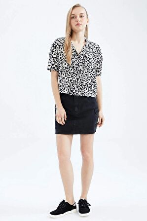 DeFacto Coool Regular Fit Pijama Yaka Desenli Kısa Kollu Gömlek Z1663AZ23SMBK27