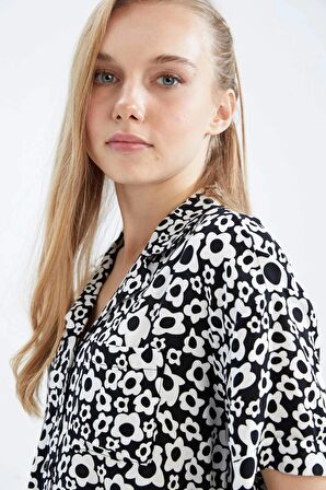 DeFacto Coool Regular Fit Pijama Yaka Desenli Kısa Kollu Gömlek Z1663AZ23SMBK27