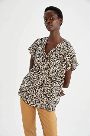 Regular Fit V Yaka Kisa Kollu Kisa Kollu Bluz