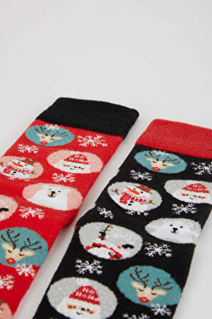 DeFacto Erkek Yılbaşı Temalı 2'li Pamuklu Uzun Çorap Y4960AZNSKR1