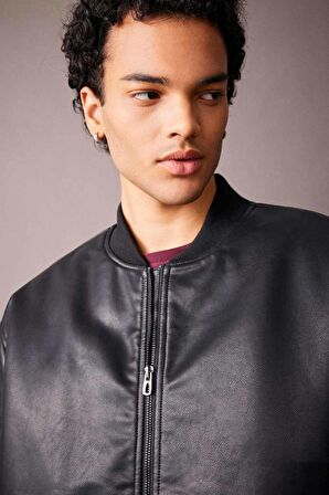 DeFacto Oversize Fit Kolej Yaka Bomber Suni Deri Mont A0543AX23WNBK27