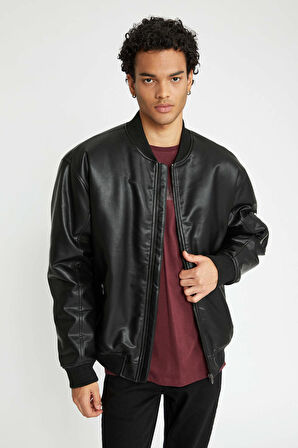 DeFacto Oversize Fit Kolej Yaka Bomber Suni Deri Mont A0543AX23WNBK27