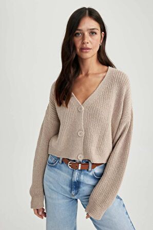 DeFacto Regular Fit V Yaka Triko Basic Hırka U2052AZ23WNBG653