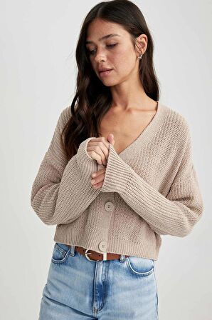 DeFacto Regular Fit V Yaka Triko Basic Hırka U2052AZ23WNBG653
