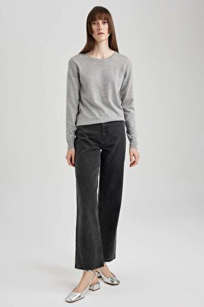DeFacto Regular Fit Bisiklet Yaka Basic Kazak F7091AZ23WNGR77
