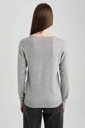 DeFacto Regular Fit Bisiklet Yaka Basic Kazak F7091AZ23WNGR77