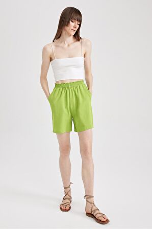 DeFacto Paperbag Bel Geniş Paça Keten Karışımlı Şort A4879AX23SMGN1052