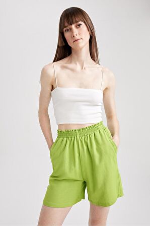 DeFacto Paperbag Bel Geniş Paça Keten Karışımlı Şort A4879AX23SMGN1052