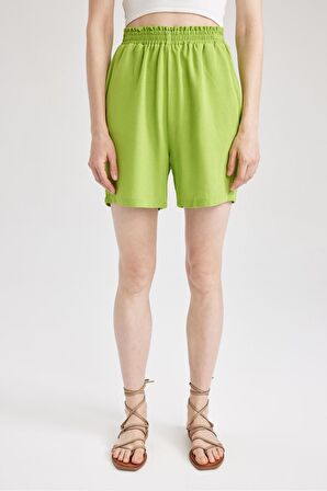 DeFacto Paperbag Bel Geniş Paça Keten Karışımlı Şort A4879AX23SMGN1052