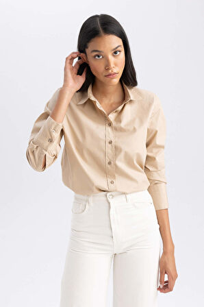 DeFacto Oversize Geniş Kalıp Poplin Uzun Kollu %100 Pamuk Gömlek T8735AZ23AUBG203