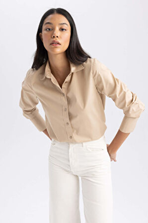 DeFacto Oversize Geniş Kalıp Poplin Uzun Kollu %100 Pamuk Gömlek T8735AZ23AUBG203