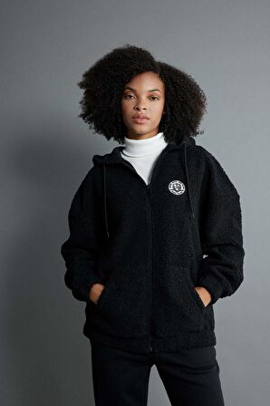 DeFacto Oversize Fit Kapüşonlu Pelüş Fermuarlı Sweatshirt Y2648AZ23WNBK81