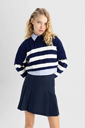 A7046 Coool Regular Fit Çizgili Bisiklet Yaka Triko Kazak